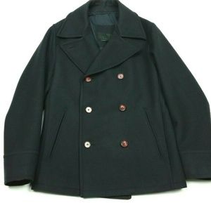 PRADA 100% Wool Black Peacoat Pea Coat Medium 48
